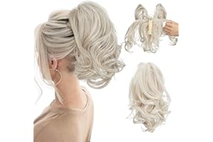 CJL HAIR Claw Clip Short Ponytail Hair Extensions DIY Bendable Metals Messy Bun Hair Piece for Wonen Wavy Curly Synthetic Fake Hairpieces Cold Blonde