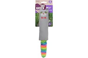 Rosewood Moody Moggy Rainbow Cat Kicker, giocattolo per gatti con erba gatta, 9 cm x 50 cm, arcobaleno, grigio