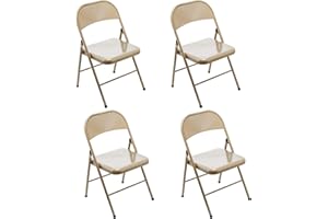 LeChamp 4 Steel Folding Chair Strong Metal Frame Camping office Chair Space Saving Desk Chair for Guest, Visitor & Conference Temporary Seat Beige…