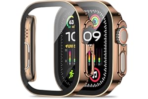 ZZDZZ 2 Pack Hard PC Case Compatible with Apple Watch Case 49mm Ultra 2/Ultra with Tempered Glass Screen Protector, Ultra-Thin Straight Edge Protective Cover for iWatch 49mm (Rose Gold/Rose Gold)