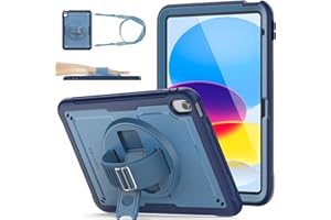 SEYMAC stock Funda para iPad A16 11ª/10ª Generación 11''/10,9'' 2025/2022, Frosting-Anti-Slip Funda Resistente con Protector de Pantalla [Soporte Giratorio de 360°] y Correa de Mano, Azul Oscuro