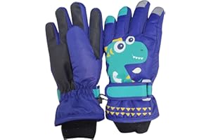 JUPSK Guanti da sci invernali impermeabili e antiscivolo foderati in peluche per bambini dai 4 ai 6 anni