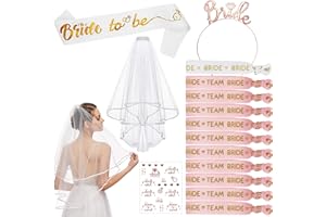 LAISLLA JGA Deko Armbänder Set, 15PCS Braut to Be und Team Bride Set mit 10 Team Bride Armbänder, 1 Bride To Be Armband, Schleier, Tattoos, JGA Accessoires Frauen für Junggesellenabschied, Hen Party Deko