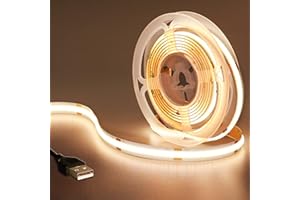 GOMING DC 5V Tira LED COB USB Blanco Cálido 3000K CRI 93+ Alimentado por USB 2M 640LED Alto Brillo Uso en Interiores IP20 Luces de Cinta LED Flexibles