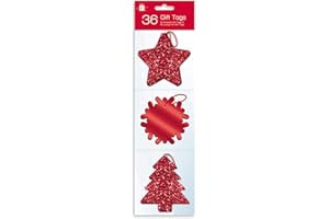 GIFTMAKER 36 Red Glitter and Luxury Foil Xmas Gift Tags With Thread