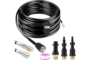 Universal Rohrreinigungsschlauch Set 15 m Ruspela manguera de repuesto compatible con Karcher K2 K3 K4 K5 K6 K7, para Lavor para Bosch para Parkside, incluye 3 adaptadores, 2 boquillas y 1 cinta