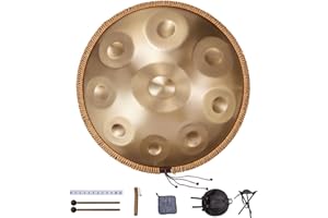 VEVOR Tambour à Main 56 cm 9 Notes Tambour Handpan Tonalité Ré Mineur 432 Hz avec Bordure Tressée Mailloches Étui de Transport Instrument de Percussion Résistant pour Performances Professionnelles