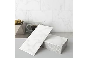 BeNice Matte Large Stick on Marble Tile Stickers for Kitchen Splashback Bathroom Wall Self-Adhesive Waterproof CM 10x20 (Carrara White,23PCS)