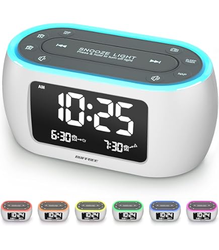 ROCAM Alarm Clock for Bedroom with Night Light, LED Clock with FM Radio, FM Digital Radio, Kitchen Radio, Table Clock Mains