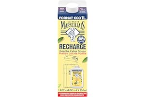 Le Petit Marseillais- Recharge Crème de Douche Extra Douce Lait de Vanille Bio (brique de 1 L)– Recharge gel douche avec 92 % d'ingrédients d'origine naturelle– pH neutre pour la peau et sans colorant