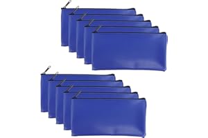 AKOLAFE 10 Stück A5 Geldtaschen Banktasche 23 x 11,5 cm Geldmappe mit Reißverschluss PU Blau Geldbeutel für Schule, Business, Haushalt, Reisen