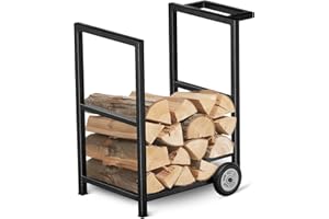 HFHOME Portalegna da interni con ruote, porta legna da ardere per caminetto, contenitore per legna rimovibile con robusto telaio in metallo, rivestimento resistente, piedini in gomma per pavimenti lisci