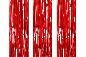 AILEXI 3 Pack Metallico Tinsel Tende Foil Frangia Shimmer Streamer Tenda Porta Decorazione della Finestra per Il Compleanno Forniture Festa di Nozze 1 * 2.5M - Laser Rosso