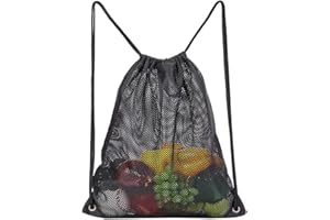 ONEINHE Zaino con coulisse in rete, multifunzione, per palestra, spiaggia, nuoto, colore nero, Nero