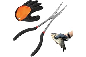 CERIOLL Pince De Pêche Incurvée 28 cm, Accessoires De Pêche Avec Ciseaux Incurvés, Gants De Pêche À Droite, Pour Libérer Les Hameçons, Poisson-Chat, Brochet, Pêche