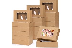 GXFCING 24 stycken bruna kexlådor med genomskinligt fönster 21,5 x 14 x 5,1 cm kaklådor bakverkskarton transportlåda presentf