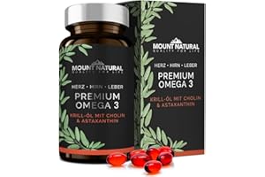 ‎MOUNT NATURAL MOUNT NATURAL Krillöl - 1180mg mit hochdosiertem Omega-3: EPA, DHA, Cholin und Astaxanthin - Hochwertiger als Fischölkapseln durch Phospholipid - Laborgeprüft aus Deutschland 60 Kapseln = 49,5g