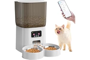 HEALFITH Comederos automáticos inteligentes para gatos, comedero para gatos con cámara para dos gatos, video HD 1080P con visión nocturna WiFi 2.4G, alimentador automático para mascotas con audio de 2 vías
