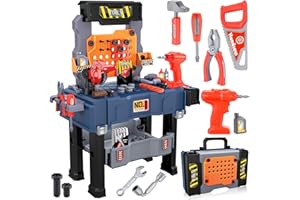 Naxudcoo Kids Work Bench Tool Box: Toys for 3 4 5 6 Year Old Boys Kids Tool Set DIY Educational Set Foldable Tool Bench Boys Toys Age 3-6 Realistic Toy Tools, Gifts for 3 4 5 Year Old Boy Girls