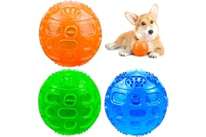 LUCKYKODOR Piłka dla psa, piszcząca, niezniszczalna, Ø 7,5 cm, zabawka dla psa, piszcząca piłka, dla dużych i średnich małych psów (pomarańczowa, niebieska, zielona)