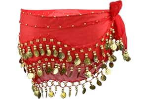 Shengxi Women's Belly Dance Belt, Chiffon Belly Dance Scarf Belly Dance Skirt with Gold Coin for Party Performances