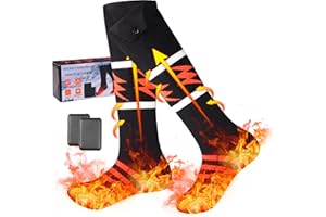 QDRECLOD Chaussettes chauffantes pour Femme et Homme avec 5000mAh Batterie, 3 Niveaux de température, 360° Chaussettes chauffantes Rechargeables, lavables, Noir