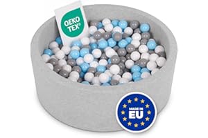 Selonis Soft Ball Pit Pool 90X30cm/200 Balls Round For Baby Toddler Foam, Light Grey:White/Grey/Baby Blue