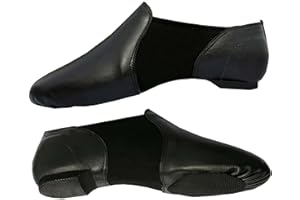 CAPRA FALCONERI Slip On Jazz Dance Shoes - Pure Black Leather - Modern Stage Rubber Heel - Neoprene - Irish Dancing Pumps - Adults & Kids