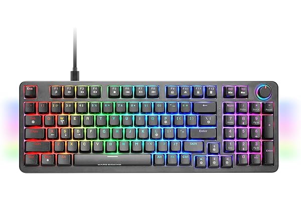 Mars Gaming MKPRO, Teclado Mecánico Gaming Completo, RGB Chroma, Switches Hot-Swap Mecánicos, Antighosting, Rueda de Control, Software Avanzado, Multiplataforma, Switch Silent, US, Negro