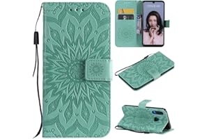 MHHQ Cover per Huawei P30 Lite Custodia di Pelle Case Flip Portafoglio Retro Libretto Magnetico Protettiva Non Graffi Funzione Supporto Bumper Fiore Girasole per Huawei P30 Lite - Verde
