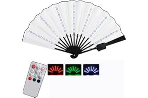 B BACHVIBES Abanico Plegable LED Tricolor: El complemento Fiestas, Festivales, Discotecas y conciertos de música (Blanco Tricolor)