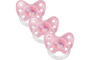 dentistar Silikon Schnuller 3er-Set - Größe 3, ab 14 Monate - Zahnfreundlicher Nuckel mit Dentalstufe – BPA-frei - Made in Germany - Einhorn, Rosa
