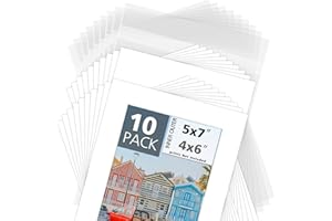 MBC MAT BOARD CENTER, 10 Stück 12,7 x 17,8 cm, vorgeschnitten, 10 x 15,2 cm, für Bilder, Fotos, Rahmen, Set beinhaltet: 10 weiße Rückwände und 10 transparente Beutel, säurefrei, 4-lagig, weißer Kern