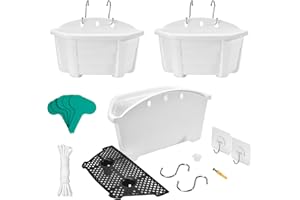 ‎ORIMERC ORIMERC Wiszące donice ścienne 25 cm, plastikowe balustrady w stylu retro, wiszące, rośliny, kwiaty, plastikowe doniczki, kosze na balkon, ogrodzenie, ogród, na zewnątrz, wewnątrz, białe