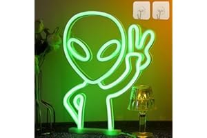 DWOOKE Green Alien Neon Sign,LED Neon Lights for Wall Decor Alien Neon Light Sign Battery/USB Powered LED Neon Sign for Kids Men Room Decor Light Up Sign for Game Room Bar Birthday Party Gifts