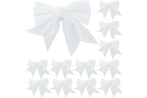 YUNLI 12 Stück Weihnachtsschleifen, Schleifen Weihnachtsbaum Weiß, Glitzer Schleifen Weihnachtsbaumschmuck, Weihnachtsbaum Bogen Schleife, Weihnachten Schleifen für Weihnachtskranz Geschenke Deko