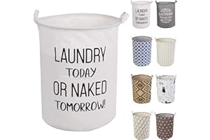 LessMo 17.7" Clasificador de Almacenamiento de Canastas de Lavandería, Cestos deLavandería Plegables, Ropa de Algodón Redonda Impermeable