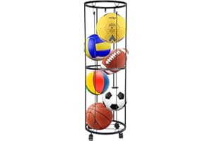 Lnopever Rack Vertical de balones de 2 Niveles con Ruedas, Estante de Almacenamiento de balones Deportivos, Organizador de Almacenamiento de balones Deportivos para Garaje Que Ahorra Espacio