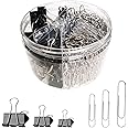 Paper Clips Assorted Size Binder Clips Clamps 350 Count 28mm Small 33mm Medium 50mm Jumbo Paperclips and Small 15mm Medium 19mm Large 25mm Binder Stationery for Paperwork Office School Home DIY Craft
