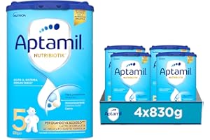 APTAMIL Nutriobiotik 5 - Latte di Crescita in Polvere al Delicato gusto di Vaniglia per Bambini dai 36 mesi - da 3320 grammi (4 confezioni da 830g)