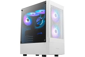 GAMDIAS PC Gamer Boitier, Boîtiers Gaming ATX Moyen Tour Vide, Airflow Mesh Case, 3 Ventilateurs ARGB de 120 mm Intégrés, Verre Trempé Latéral, Blanc