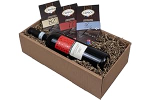‎THE WINE GUYS The Wine Guys Präsentkorb „GENUSSBOX“ mit Wein und Schokolade in einem Geschenkkarton | Italienischer Rotwein Montepulciano D`Abruzzo und drei französische Schokoladentafeln als Geschenkset