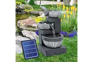 Warmiehomy Solar Garden Water Feature - 3 Tier Bowl Shaped Fountain with Lights - Decorative Solar Pond Waterfall Feature Ornaments
