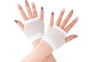 HD Novelty Fingerless Fishnet Gloves Diva Women Black 80s Retro Vintage Nylon Stretchy Mesh Gloves for Kids Girls Dance Disco Costume Parties Supplies Accessories