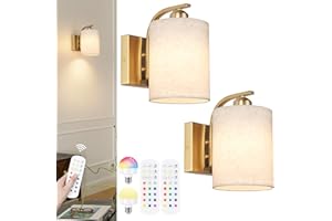 CANEOE Battery Wall Light Wireless Set of 2, Rechargeable Wall Lights with 5000mAh Dimmable Detachable Charging Bulbs and Remote,3 Color Temperature Wireless Wall Light for Living Room Bedroom Hallway(Gold)