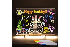 CALENXY Pizarra de notas LED con colores, pizarra acrílica para niños, tablero de mensajes luminoso, 30 x 20 cm, pizarra de dibujo LED con 7 colores y lápiz ajustable, pizarra acrílica para niños y novias