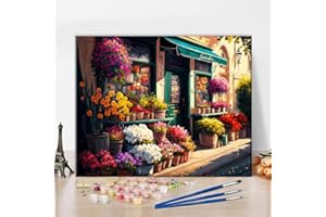 TISHIRON Malowanie według liczb dla dorosłych, bukiet kwiatów, zestaw "zrób to sam" z płótnem, 40 x 50 cm, farba akrylowa, pędzel, letnie kwiaty, motyw do salonu, dekoracja, pomysł na prezent