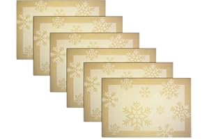BECHEN Christmas Placemats Set of 6 Vinyl Woven Non-Slip Placemats Washable Easy to Clean Table Mats for Dining Table (45cm X 30cm, Snow Gold)