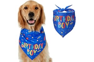 HAPPY HACHI Bandana dla psa na urodziny, trójkątny szalik dla psa, bawełniany, zmywalny, muszki, idealne dla zwierząt domowych, psa, szczeniaka, pieska, na urodziny, strój, prezent i zestaw dekoracji na imprezę (niebieski)