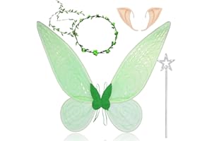 TDTOD Feenflügel Erwachsene Kinder, Flügel Fee 4 Stück Feenflügel Set mit Elfenohren Kranz Zauberstab Mädchen Feenflügel Schmetterlingsflügel Kinder Geburtstagsparty Kostüme Karneval Fee Flügel